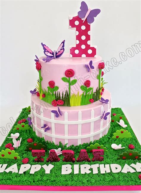 Celebrate With Cake Garden Themed 1st Birthday 2 Tier Cake