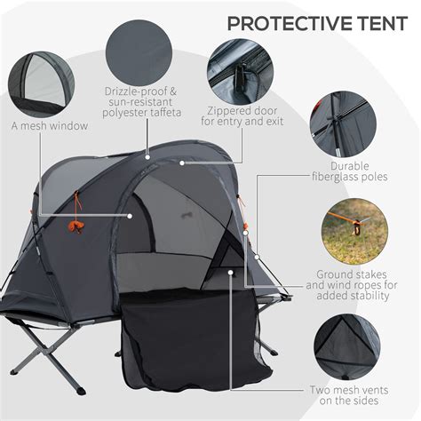 Outsunny 1 Person Camping Tent Cot W Self Inflating Air Mattress