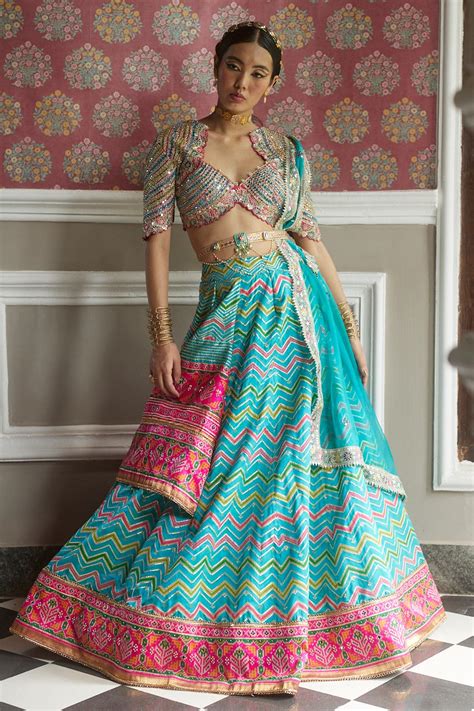 Buy Aditi Gupta Blue Silk Patola Panelled Lehenga Set Online Aza Fashions