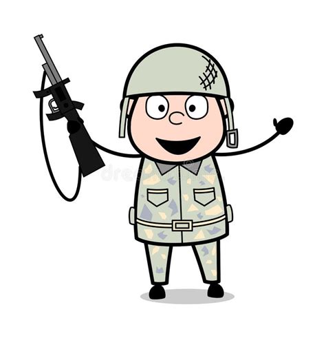 Guardando Uma Arma E Dan Ando Soldado Bonito Vetora Illustration Dos