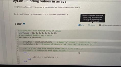 Solved Zylab Finding Values In Arrays Assign Nummatches Chegg