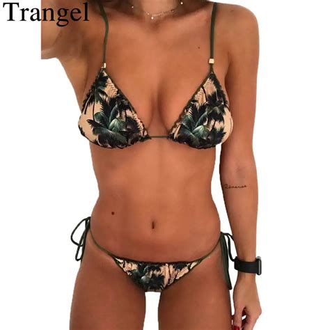 Trangel Sexy Palm Tree Print Bikini Set Women Bandage Swimsuit Female