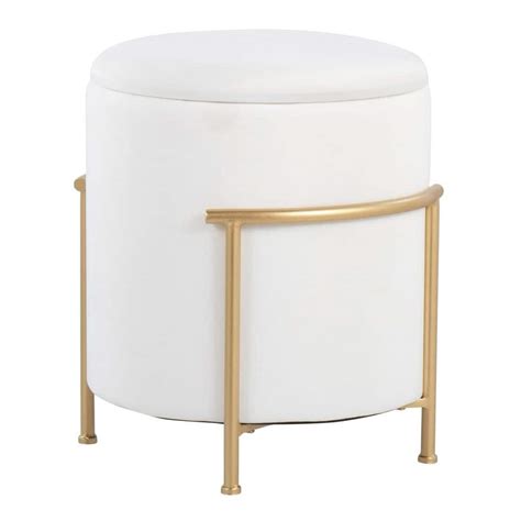 Lumisource Rhonda Cream Velvet And Gold Metal Storage Ottoman Otstor