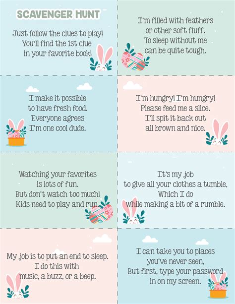 Free Printable Indoor Easter Egg Hunt Clues