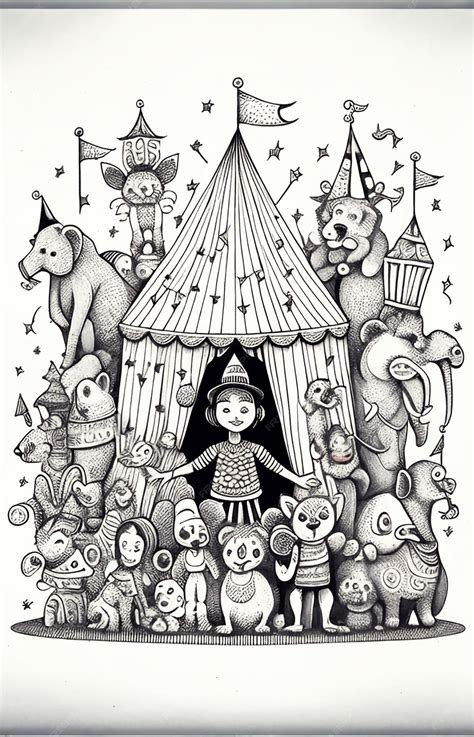 Premium Photo | Drawing of a circus with a circus tent and animals ...