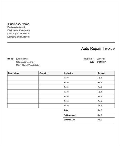 FREE 9+ Auto Repair Invoice Templates in MS Word | PDF | Excel