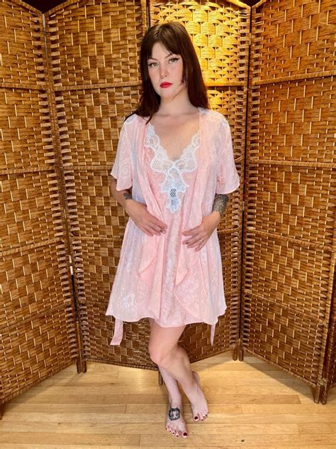 1990s Victorias Secret Pink Robe And Slip Gem