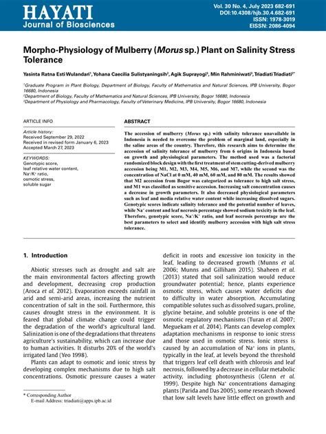 PDF Morpho Physiology Of Mulberry Morus Sp Plant On Salinity