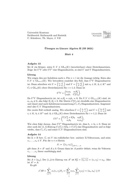 Loesung Ubungen Zu Lineare Algebra Ii Ss Universit At