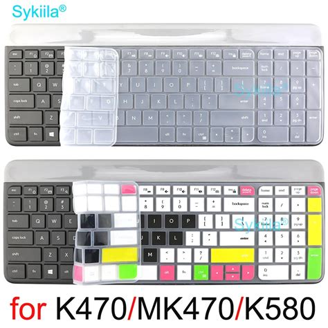 로지텍 MK470 K470 K580 용 MK470 키보드 커버 유선 세트 실리콘 프로텍터 스킨 케이스 필름, 영어 컬러풀 블랙 ...