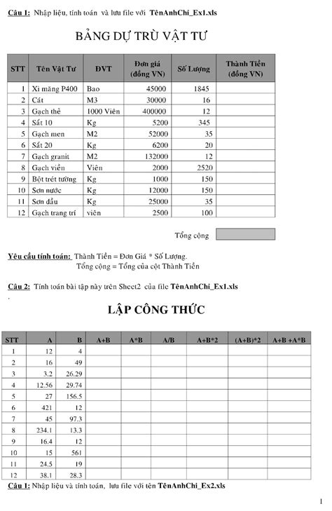 Phần Thực Hành Microsoft Excel Tin Học Văn Phòng