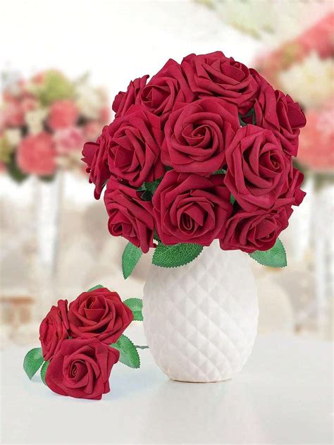 Flores Artificiales Floroom 27 Piezas De Rosas De Espuma Rosa Oscuro