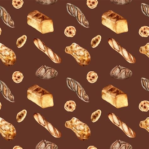 Premium Vector Variety Bread Watercolor Seamless Pattern Isolated On