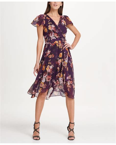 Dkny Flutter Sleeve Chiffon Midi Dress Lyst