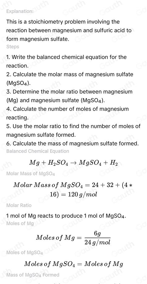 Solved The Equation Shows The Reaction Between Magnesium And Sulfuric