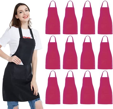 Nobondo 12 Pack Bib Apron Unisex Pink Apron Bulk With 2 Roomy Pockets Machine