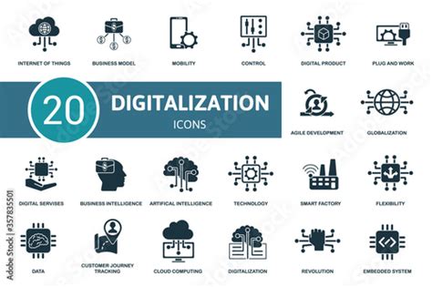 Digitalization icon set. Collection contain digital services, cloud ...