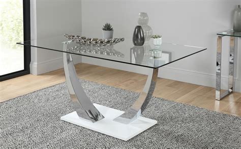 Peake Glass And Chrome Dining Table White Gloss Base Cm Only