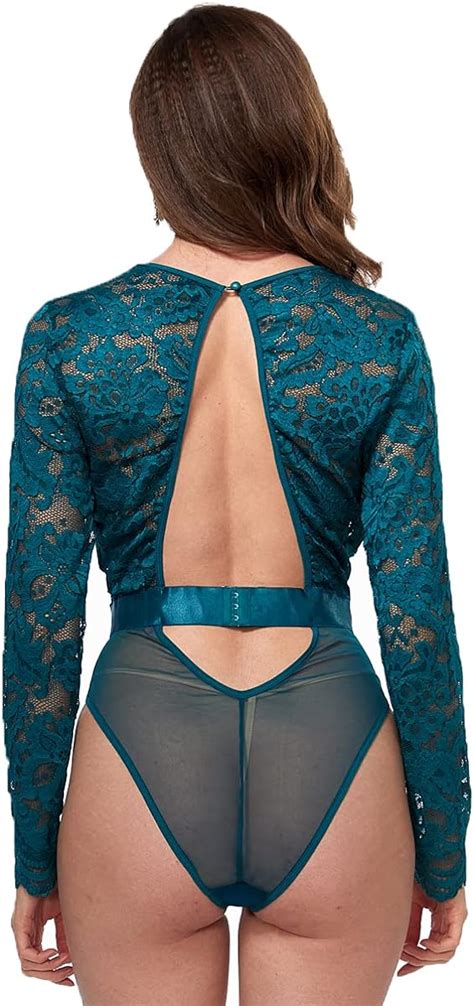 Amazon LINGERLOVE Women Sexy Lingerie Long Sleeve Lace Bodysuit