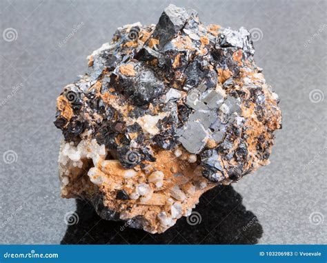 Rough Sphalerite With Galena Stone On Dark Stock Image Image Of