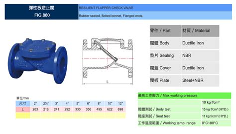 東光閥件 東光延性鑄鐵彈性板逆止閥 10k Fig 860 東光凡而