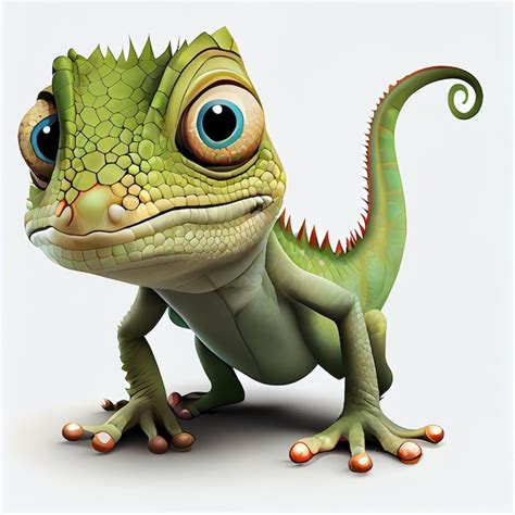 Premium Photo Cute Cartoon Lizard Character D Animation On White