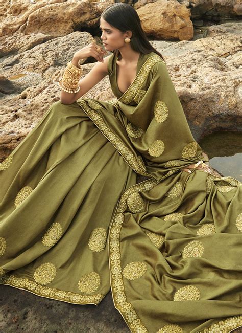 Buy Art Silk Green Embroidered Traditional Designer Saree Online