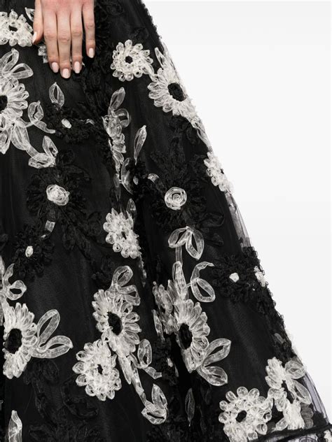 Giambattista Valli Floral Embroidered A Line Skirt Black FARFETCH