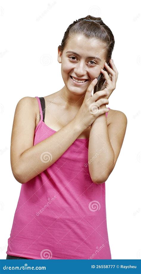 Uma Menina Que Fala A Um Telefone Imagem De Stock Imagem De Sorriso