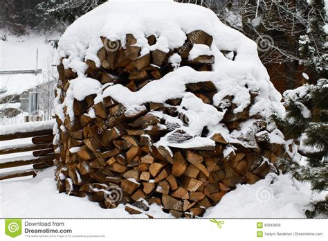 Wood Under Snow Firewood For The Winter Chopped Drovav Folded Stock