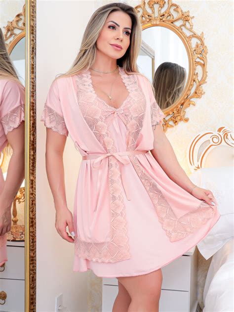 Robe Feminino Roup O De Dormir Renda Sensual Luxo Shein Brasil