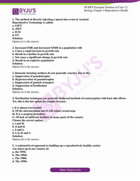 Ncert Exemplar Solutions Class 12 Biology Chapter 4 Reproductive