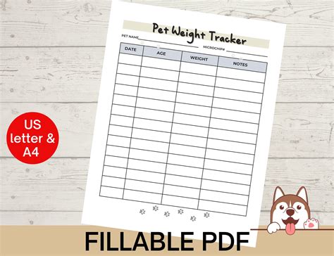 Puppy Weight Chart, Pet Weight Chart for Dog or Cat Editable, Printable ...