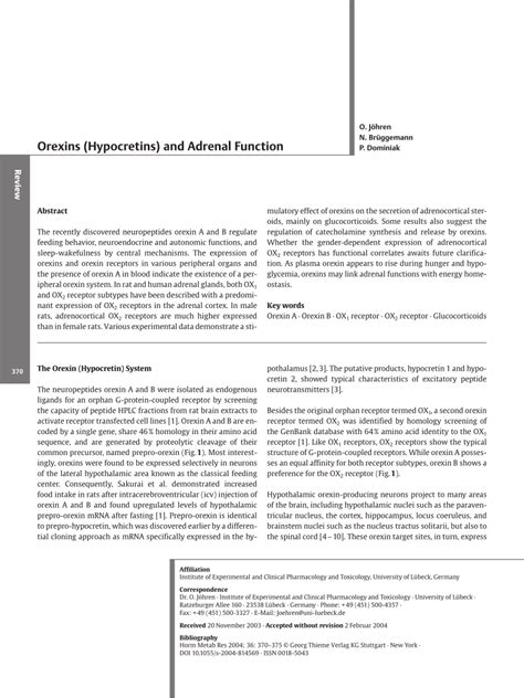 Pdf Orexins Hypocretins And Adrenal Function