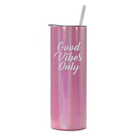 20 Oz Skinny Tall Tumbler Stainless Steel Vacuum Insulated Travel Mug Cup With Straw Good Vibes