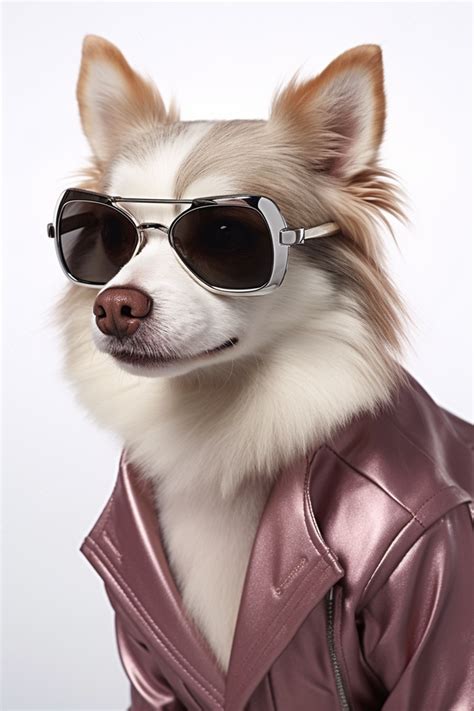 Perro En Traje Con Gafas De Sol Con Abrigo Sobre Fondo Blanco De