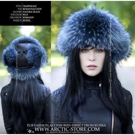 Blue Fur Headwear Russian Raccoon Ushanka Trapper Hat