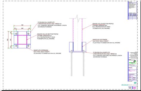 Square Hollow Section SHS Column Baseplate Detail Drawing