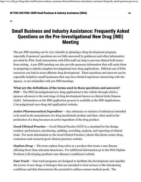 FDA Small Business Pre IND FAQ Studocu