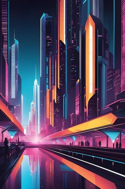 Premium AI Image | Digital futuristic city poster vector ai generation