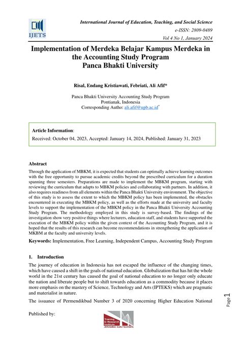 Pdf Implementation Of Merdeka Belajar Kampus Merdeka In The