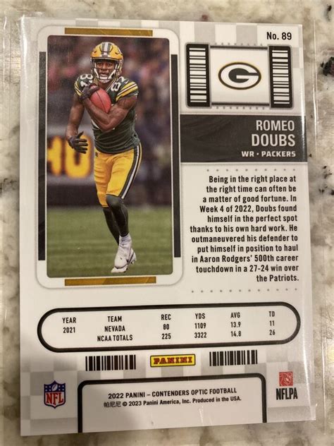 2022 Contenders Optic ROMEO DOUBS RC Rookie Ticket Packers 89 Thick