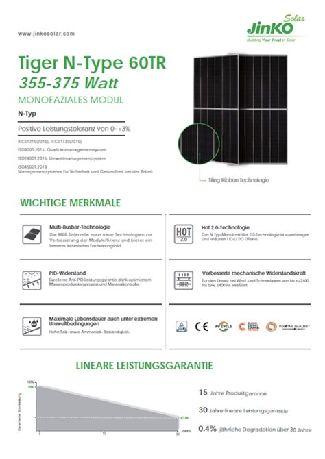 PV Module Jinko Tiger N Type 60TR JKM370N 6TL3 V 370Wp Mono