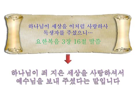 하나님이 세상을 이처럼 사랑하사 독생자를 주셨으니 이는 그를 믿는 자마다 멸망하지 않고 영생을 얻게 하려하심이라 Ppt