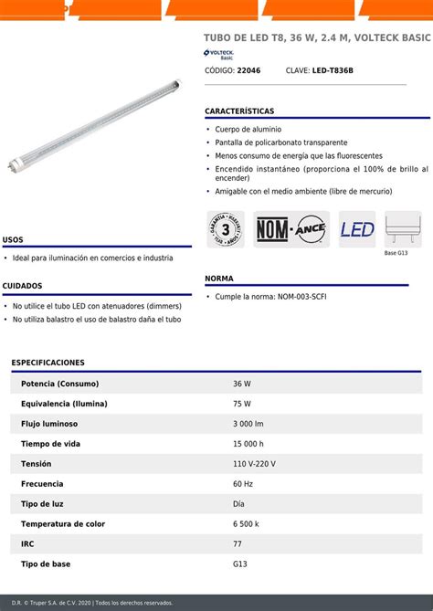 Tubo Led T W M Volteck Basic Mercado Libre