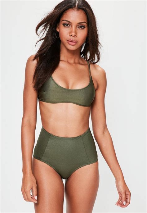 Khaki Sporty Cross Back Bikini Top Mix Match Missguided Bikini