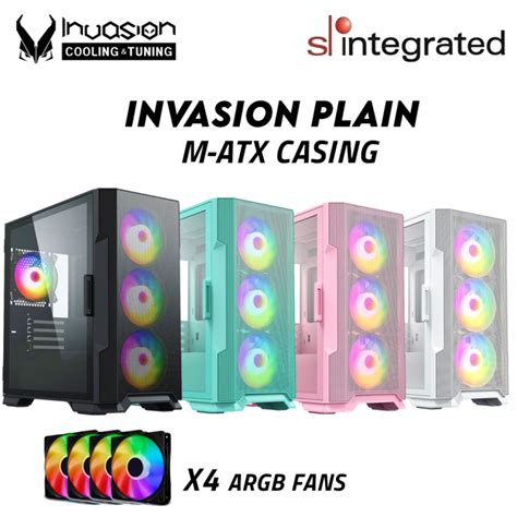 Invasion Plain M Atx Gaming Casing With Argb Fans Black Green Pink