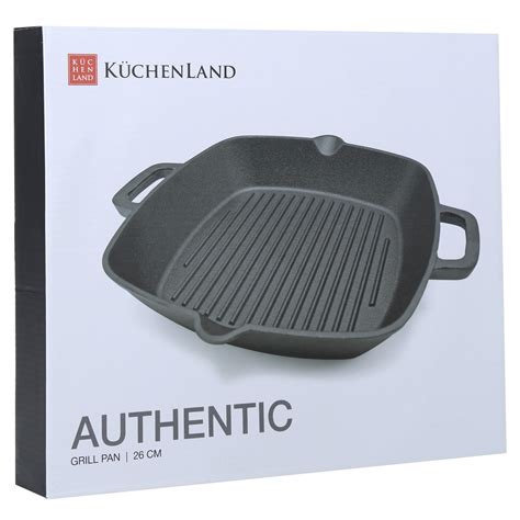 Сковорода-гриль, 26 см, с ручками, чугун, квадратная, черная, Authentic ...