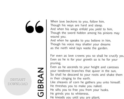 8 x 10 Kahlil Gibran On Love poem Printable quote Digital | Etsy