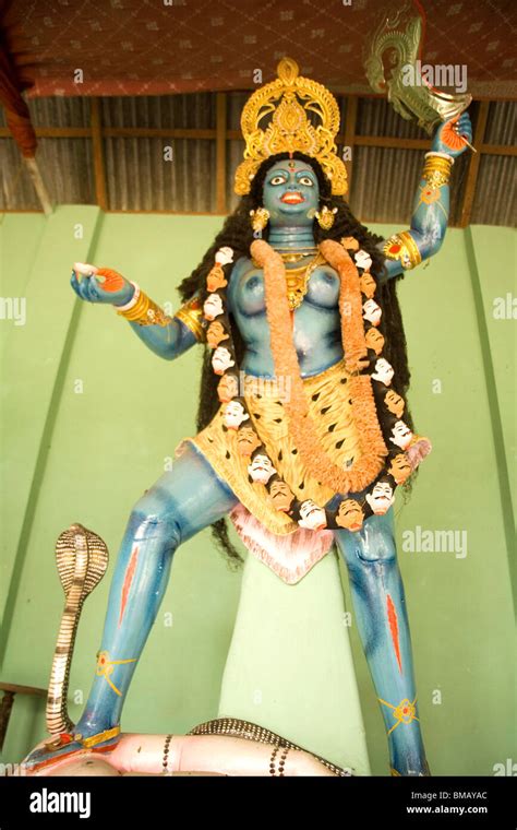 Statue Of Half Naked Goddess Durga Blue Idol Small Village District Manik Gunj Bangladesh